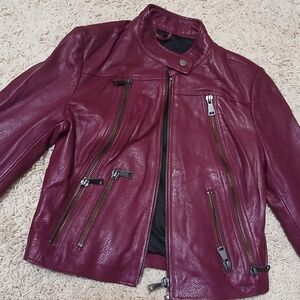 Bagatelle NY Small Burgundy Genuine Leather Jacket with Zipper Details